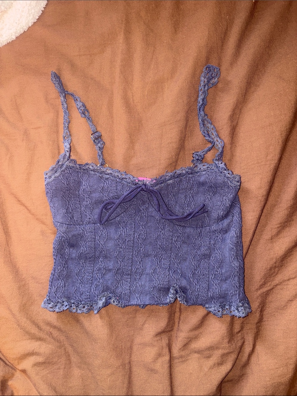 Lace Trim Navy Blue Cropped Cami Tank